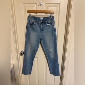 LOFT Outlet High Rise Straight Jeans Women’s Size 6 Medium Wash Frayed Side Seam